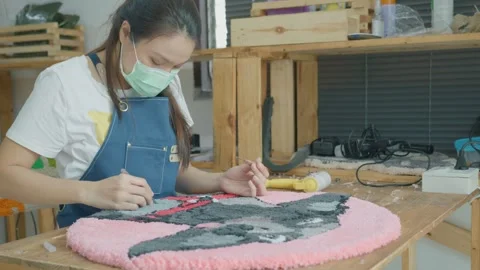 Crafting a Creative Rug with Textile Art Techniques Stock-Footage 335588195