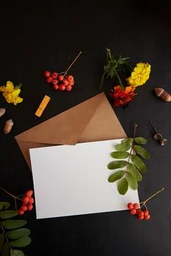 Crafting envelope and clean postcard, stationery card mockup among aesthetic 스톡 사진