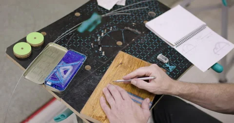 Crafting geometric patterns using inspired tools and creativity in a workshop Stock Footage 319452415