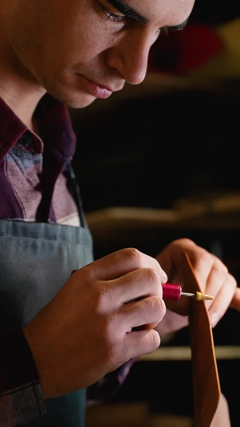 Crafting Leather Edges with Precision Video stock 296349258