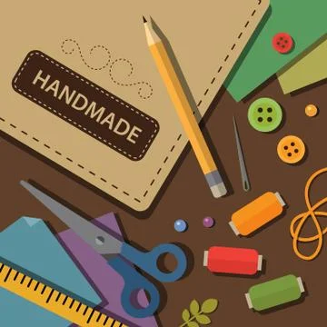 Crafting materials and tools flat illustration Stock Illustration