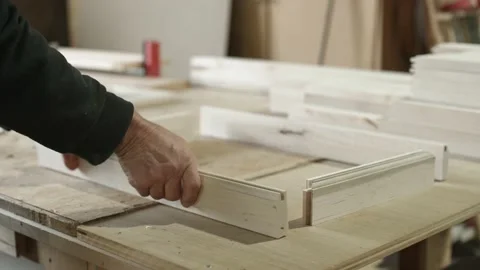Crafting Shelf on Wooden Table Stock Footage 145847207