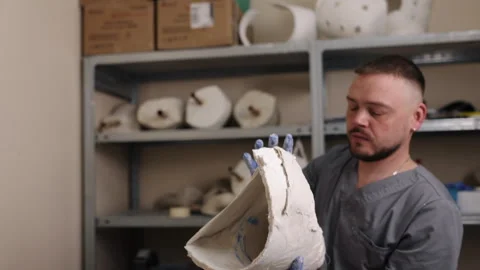 Crafting techniques, Leg modeling, Plaster modeling Stock Footage 243320475