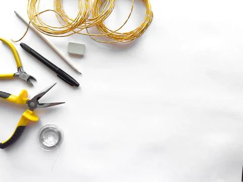 Crafting tools and materials on white background Foto stock