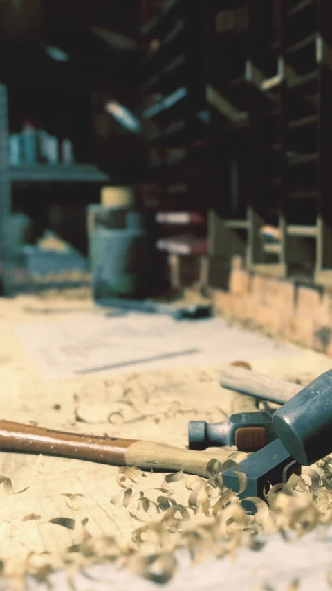 Crafting tools scattered in a lively workshop filled with creativity and craft Stock Footage 334243464