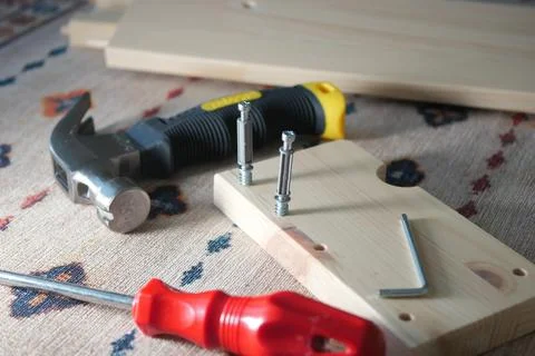 Crafting with tools for a unique woodworking project Stock Photos