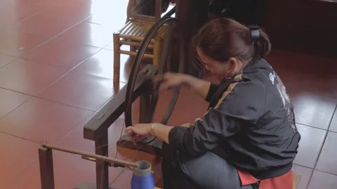 Crafting traditional textiles in a local workshop in Mexico Stock Footage 308835916