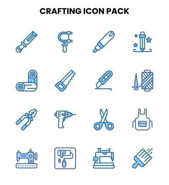 Crafting Two Colour Set Icons Pack Stock Illustration