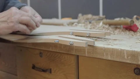 Crafting wood pieces in a workshop Stock Footage 340179237