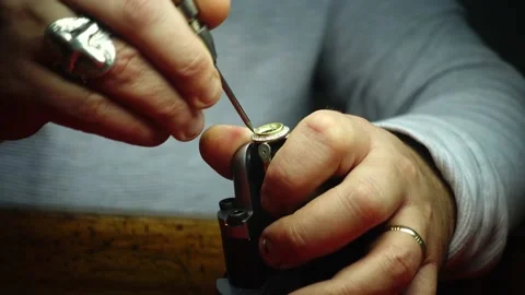 Craftman Working On Diamond Ring Close Up Shot Video stock 144110010