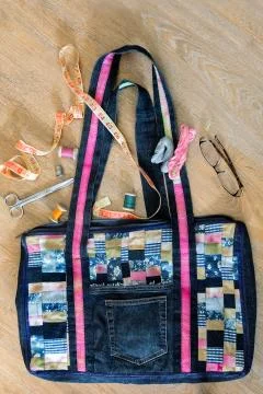 Crafts: bag, made in the style of "patchwork". Stock Photos