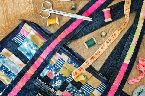 Crafts: bag, made in the style of "patchwork". Stock Photos