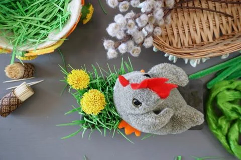 Crafts To Easter. Artificial Grass Plot Stock Photos