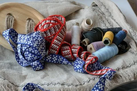 Crafts thread dressmaking scissors buttons Stock Photos