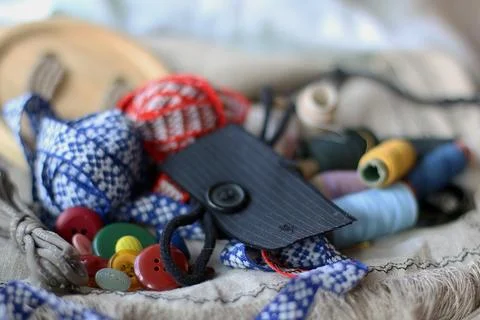 Crafts thread dressmaking scissors buttons Foto stock