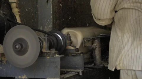 Craftsman in Action - Mastering the Lathe with Precision Stock Footage 314473342