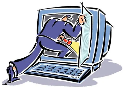 Craftsman breaking into computer screen Illustrazione stock