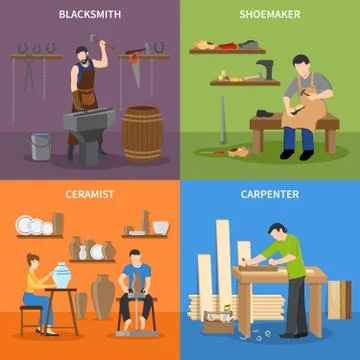 Craftsman Flat 2x2 Icons Set 스톡 일러스트