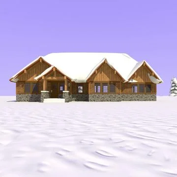 Craftsman House Day Snow Scene 3D Model