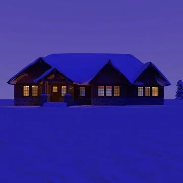 Craftsman House Night Snow Scene 3D Model