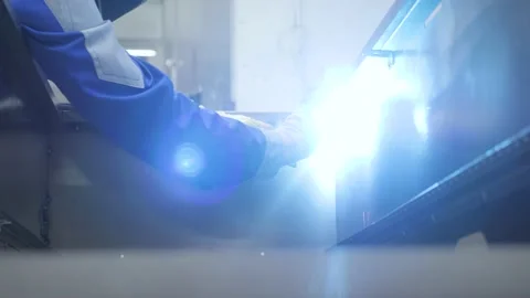 Craftsman iron work. Worker welding metal parts. Welder work welding torch Video stock 162866580