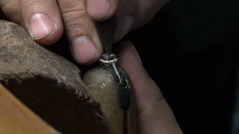 Craftsman making diamond ring. Diamond ring product in craftman workshop Stock Footage 118696191