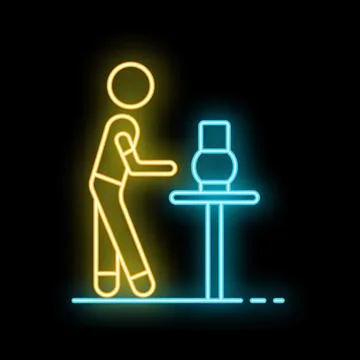 Craftsman making pottery at table in workshop neon sign icon Stock Illustration