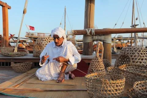 Craftsman making traditional fishing baskets Stock Photos