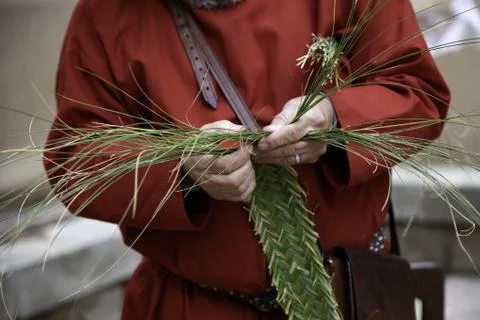 Craftsman making wicker baskets, worker and crafts Stock Photos