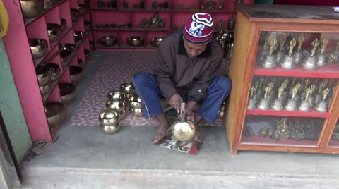 Craftsman master working in his workshop , Nepal Stock Footage 39490856