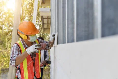 Craftsman, Plumber, Construction Worker With Panel,Construction worker during Stock Photos