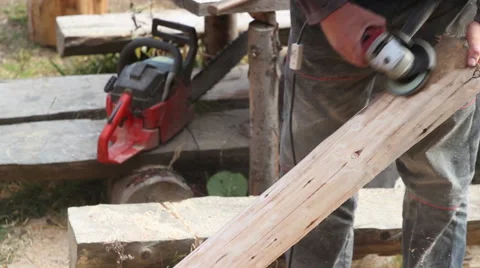 Craftsman polishing timber using electric grinder Stock Footage 58238771