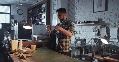 Craftsman preparing for work in morning Stock Footage 172488535