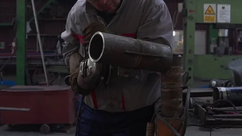 Craftsman sawing metal. Stock Footage
