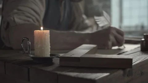 Craftsman sketching flying machine wings near a wooden ruler on a desk 스톡 동영상 340502757