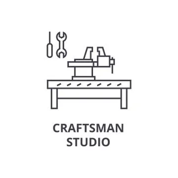 Craftsman studio vector line icon, sign, illustration on background, editable イラスト素材