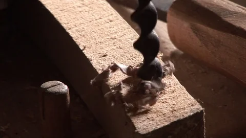 Craftsman at work with manual drill Stock Footage 75305551