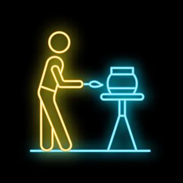 Craftsman working with fire in his workshop neon sign light banner Stock Illustration