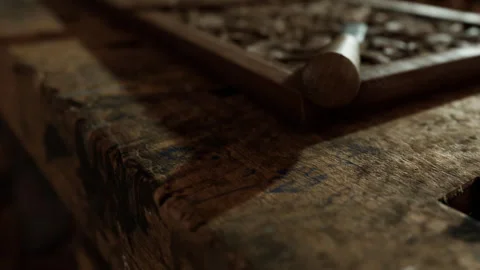 Craftsmanship on Display With Detailed Woodwork in a Workshop Setting Stock Footage 344951001
