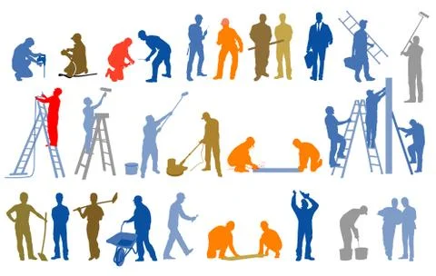 Craftsmen on the construction site Stock Illustration