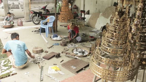 Craftsmen Making Hti in Small Workshop in Mandalay Burma (Myanmar) Stock Footage 65859659