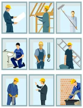Craftsmen working on the construction site Stock Illustration