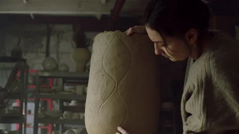 Craftswoman Is Modelling Big Vase Stock Footage 160760353