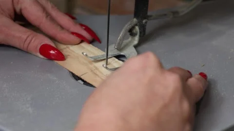 Craftswoman Using Scroll Saw Stock Footage 319856775
