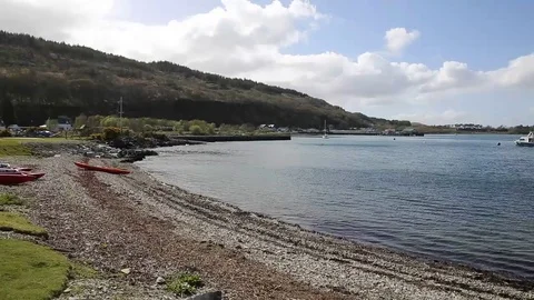 Craignure Isle of Mull Argyll and Bute Scotland uk view to ferry port pan Stock Footage 71289023