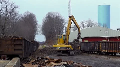 Crain Train Electromagnetic Material Handler Track Claw Stock-Footage 10688868