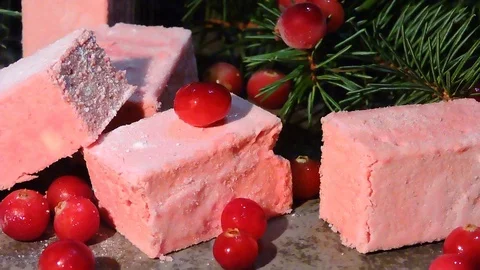 Cranberries and marshmallows. Stock Footage 102062110