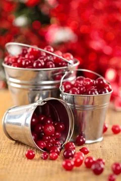 Cranberries in buckets . Stock Photos