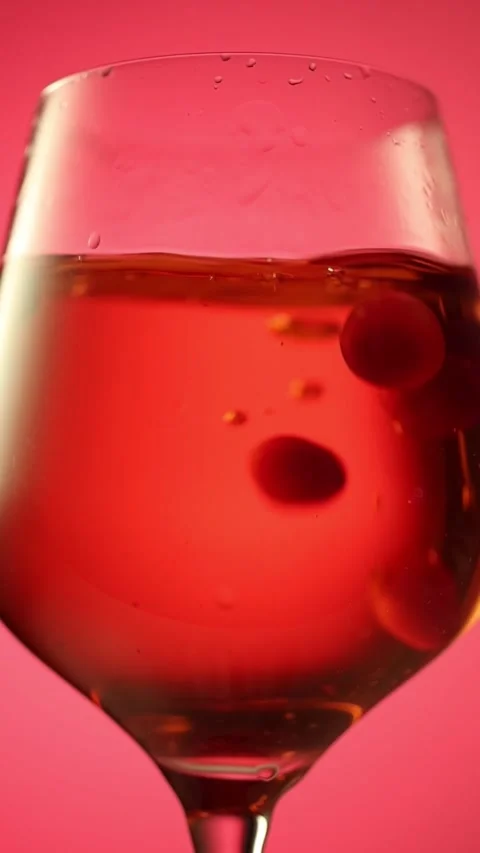 Cranberries falling into glass of red beverage slow motion Stock Footage 344041851