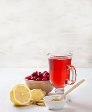 Cranberries lemon ginger drink Stock Photos